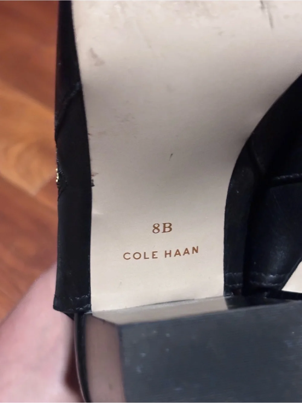 Cole Haan Black Leather Open-Toe Mule Clogs with Gold Zip